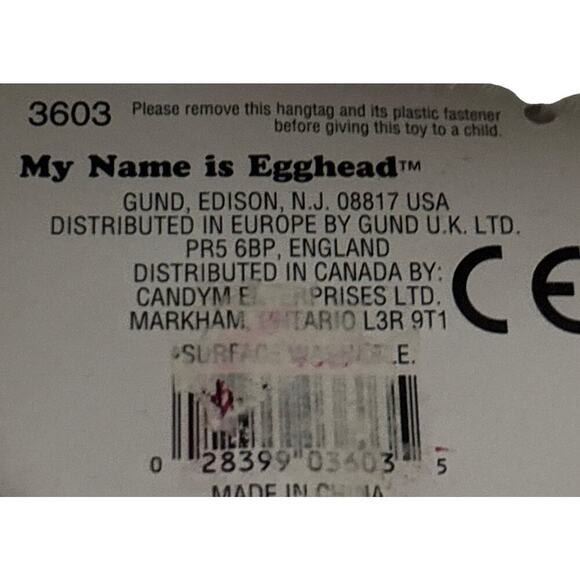 Vintage Gund Egghead 3603 Plush White Duck Easter Egg Hat Original Tag 6" - Picture 7 of 10